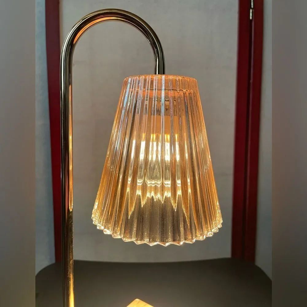 Elegant Candle Warmer Lamp w/Adjustable Brightness Stylish Wood, Metal & Glass - Picture 4 of 13